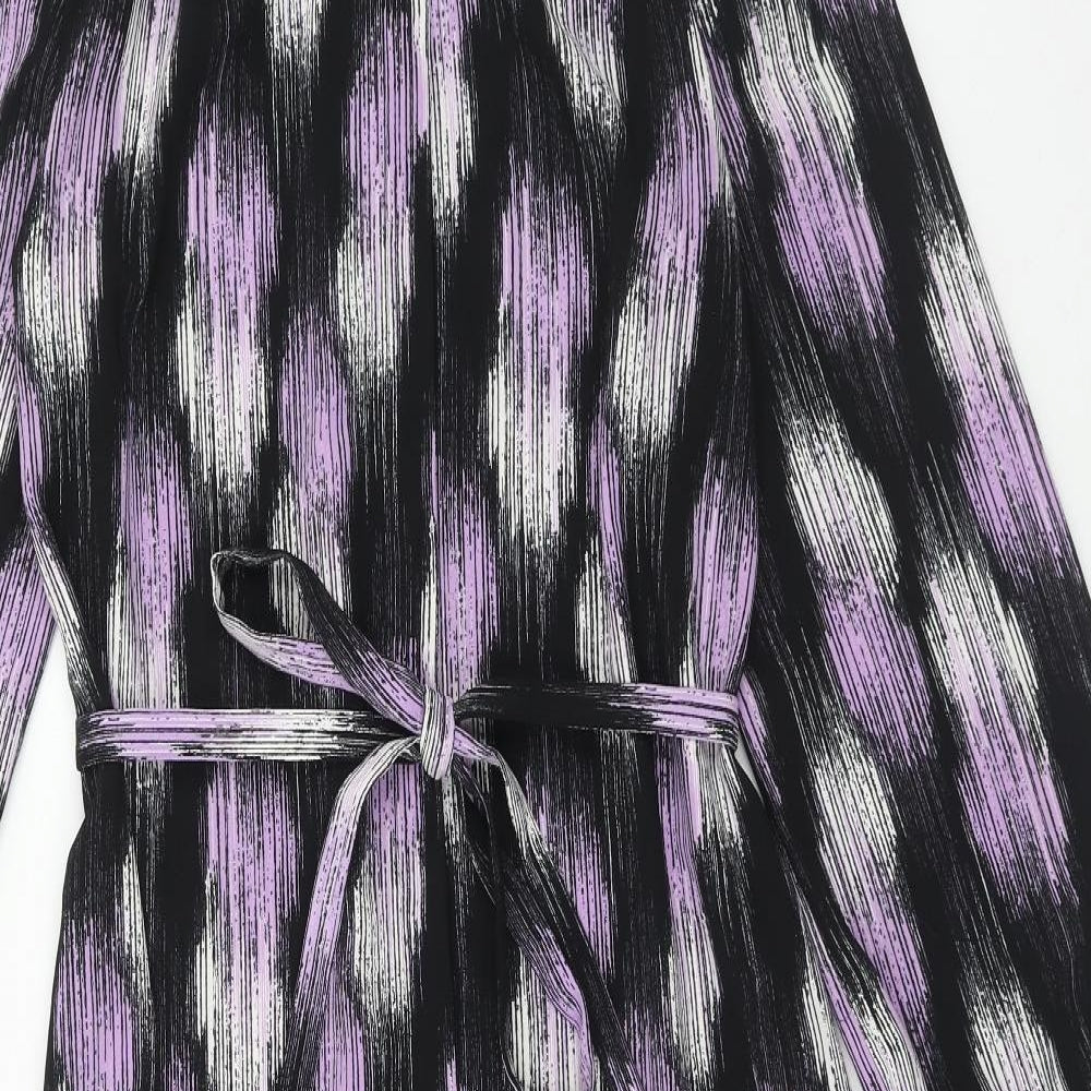 Marks and Spencer Womens Purple Geometric Polyester Shirt Dress Size 12 Collared Button
