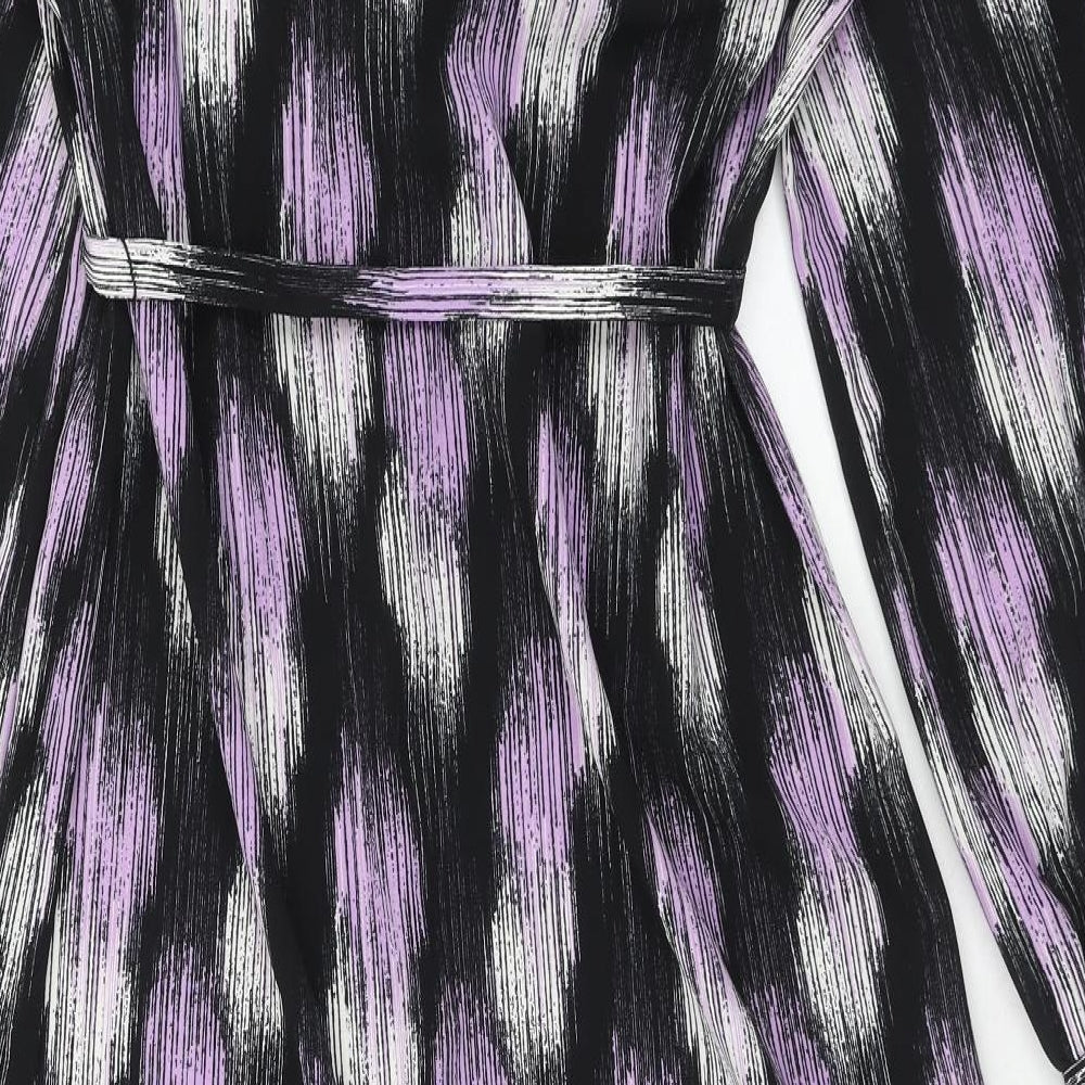 Marks and Spencer Womens Purple Geometric Polyester Shirt Dress Size 12 Collared Button