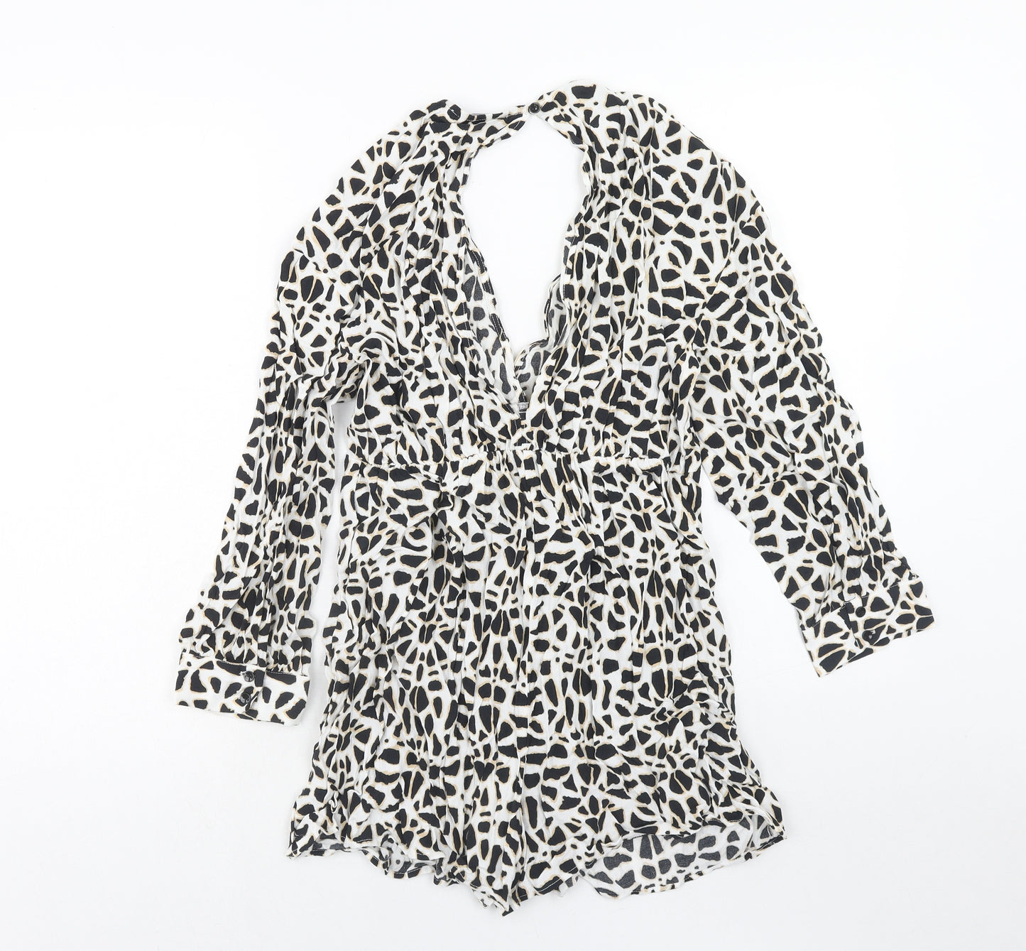 Zara Womens White Geometric Viscose Playsuit One-Piece Size S Button