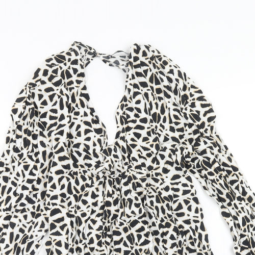 Zara Womens White Geometric Viscose Playsuit One-Piece Size S Button