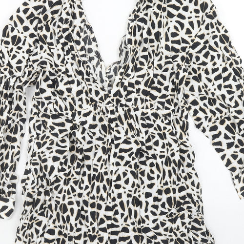 Zara Womens White Geometric Viscose Playsuit One-Piece Size S Button