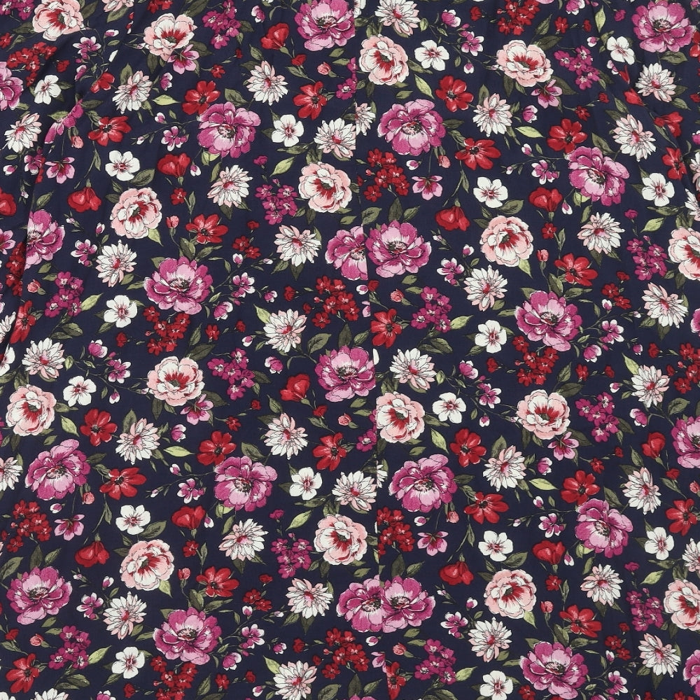 F&F Womens Blue Floral Viscose A-Line Size 16 High Neck Button