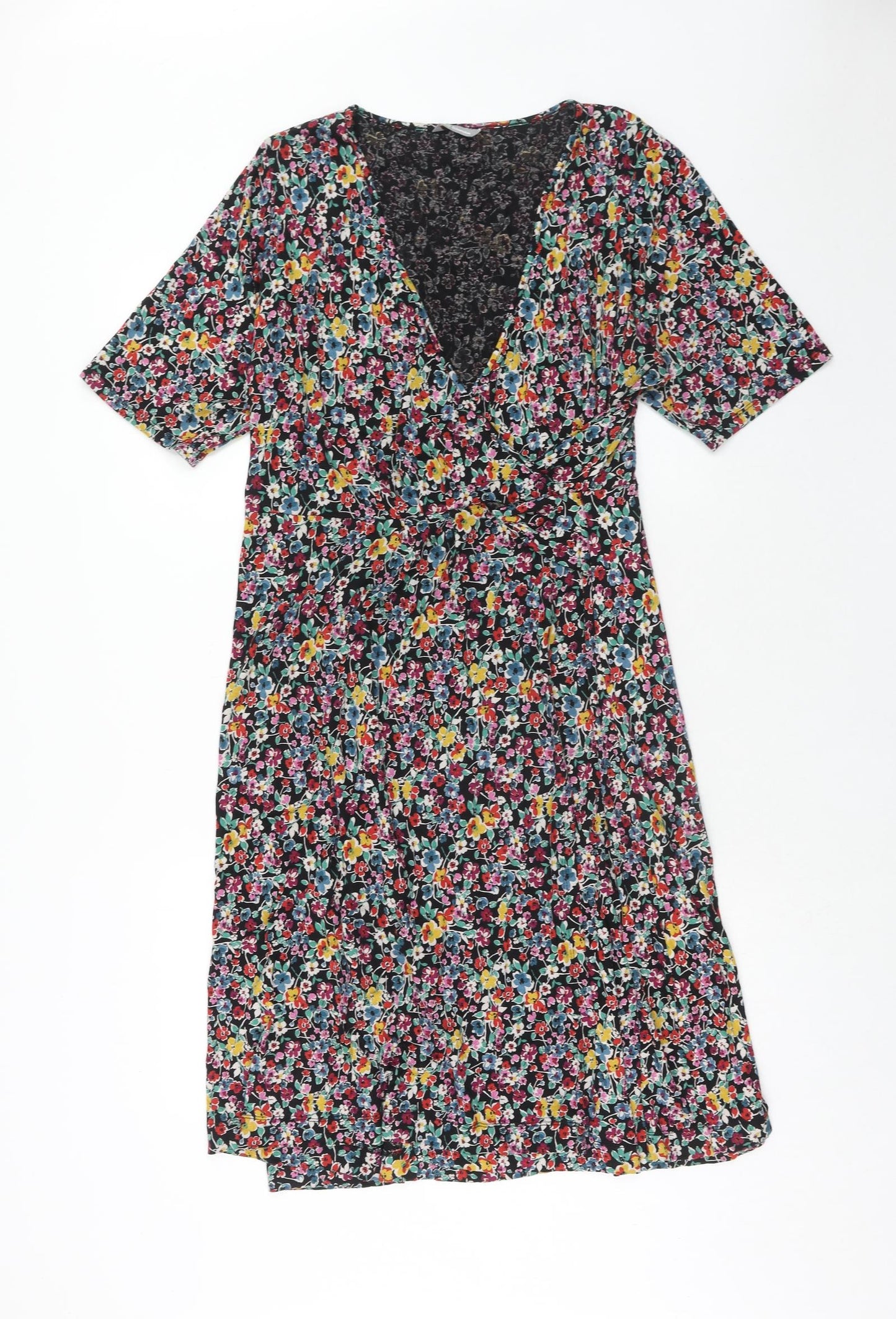 Marks and Spencer Womens Multicoloured Floral Viscose A-Line Size 20 V-Neck Pullover