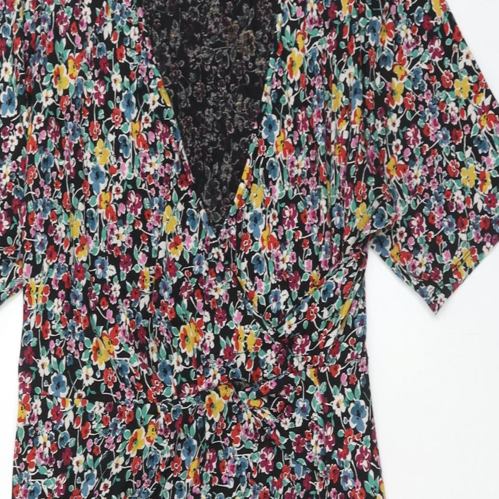 Marks and Spencer Womens Multicoloured Floral Viscose A-Line Size 20 V-Neck Pullover