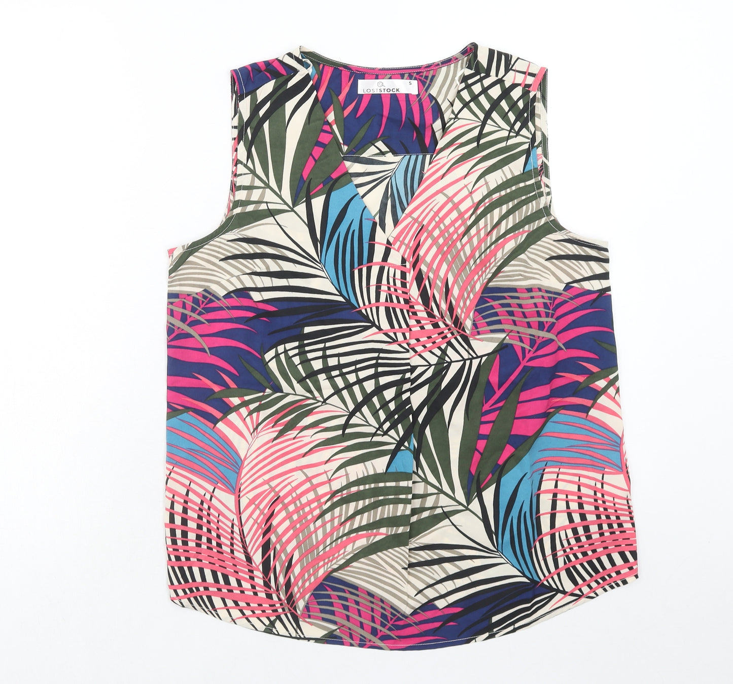 Loststock Womens Multicoloured Geometric Polyester Basic Tank Size S V-Neck