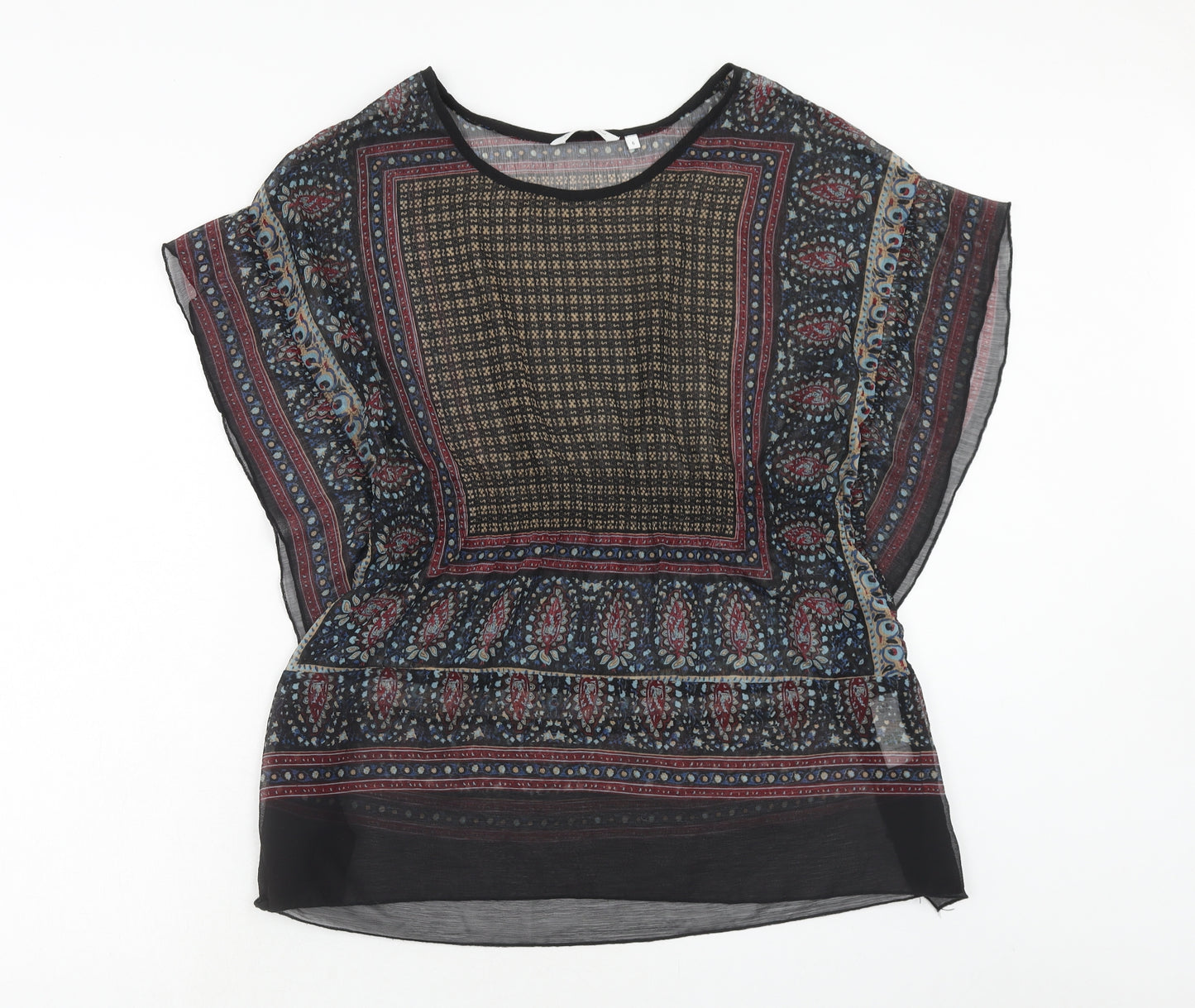 New Look Womens Multicoloured Geometric Polyester Basic Blouse Size 6 Round Neck