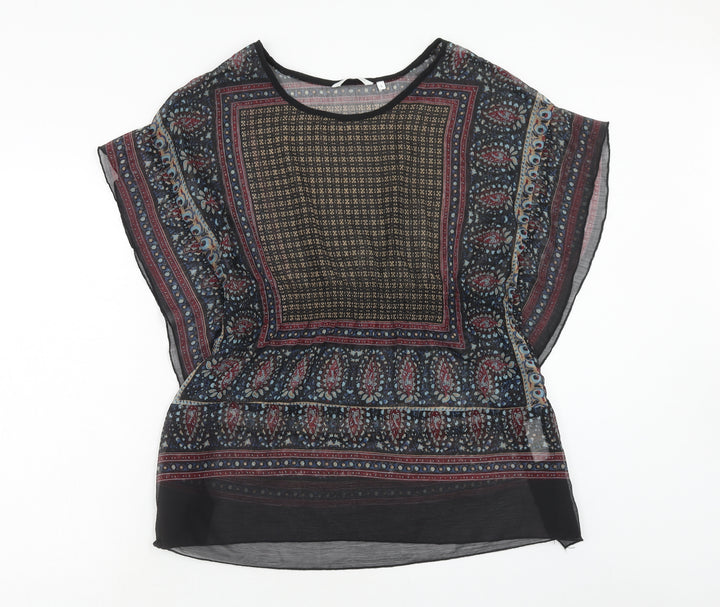 New Look Womens Multicoloured Geometric Polyester Basic Blouse Size 6 Round Neck