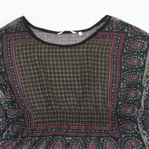 New Look Womens Multicoloured Geometric Polyester Basic Blouse Size 6 Round Neck
