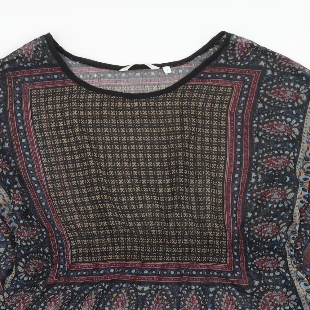 New Look Womens Multicoloured Geometric Polyester Basic Blouse Size 6 Round Neck