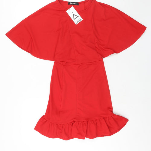 Lasula Womens Red Polyester A-Line Size 8 Round Neck Pullover