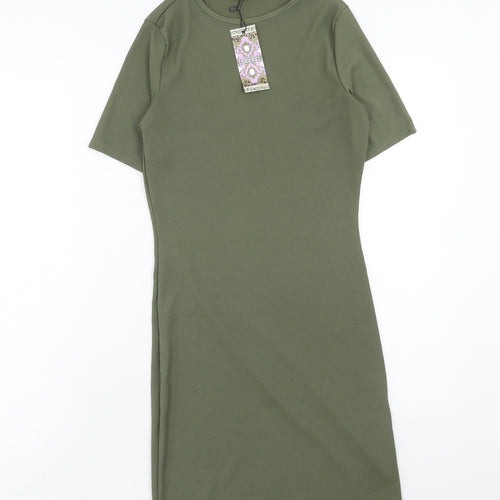 Boohoo Womens Green Polyester Shift Size 8 Round Neck Pullover