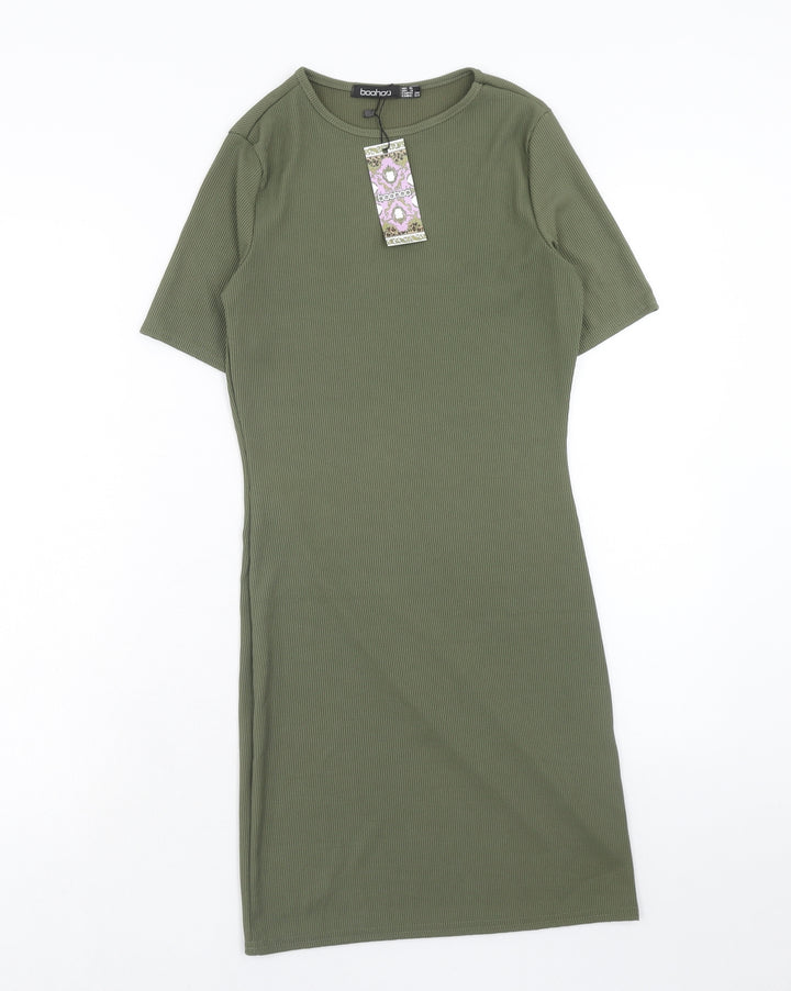 Boohoo Womens Green Polyester Shift Size 8 Round Neck Pullover