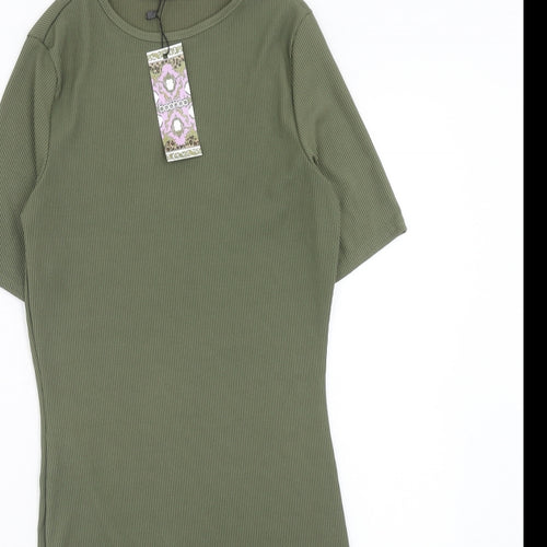 Boohoo Womens Green Polyester Shift Size 8 Round Neck Pullover