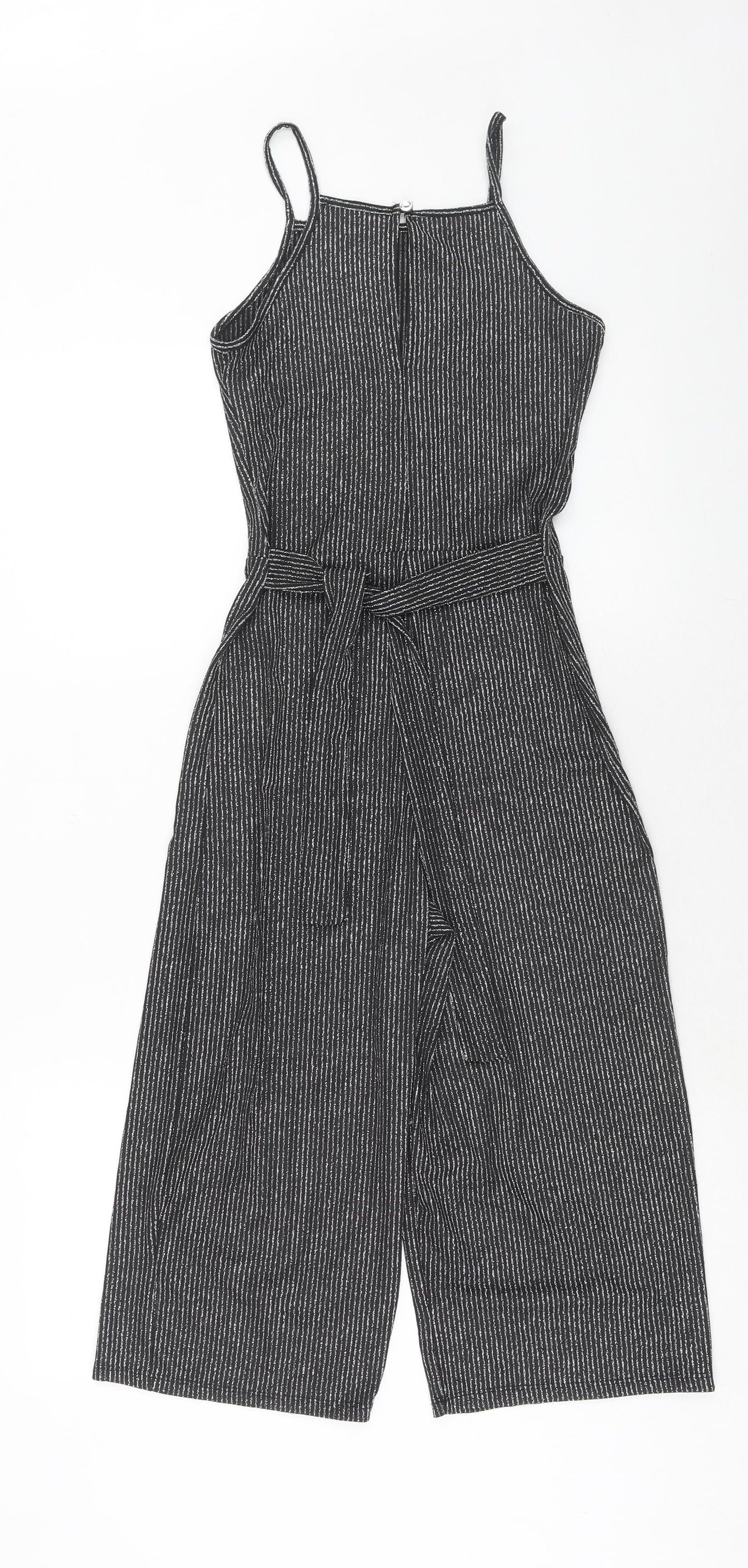 Matalan Girls Black Striped Polyester Jumpsuit One-Piece Size 12 Years Button
