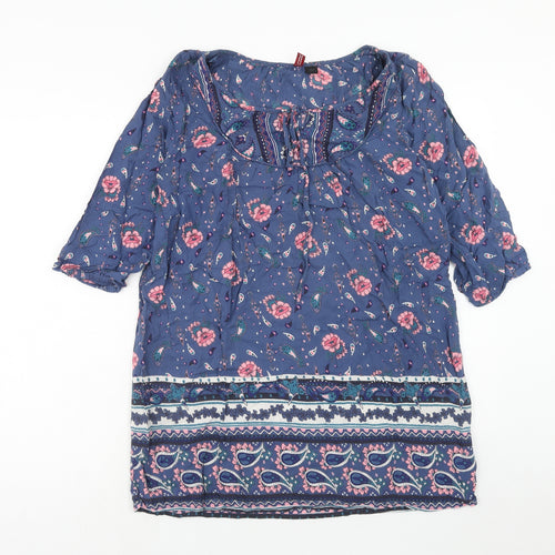 H&M Womens Blue Geometric Viscose A-Line Size 10 Round Neck Pullover