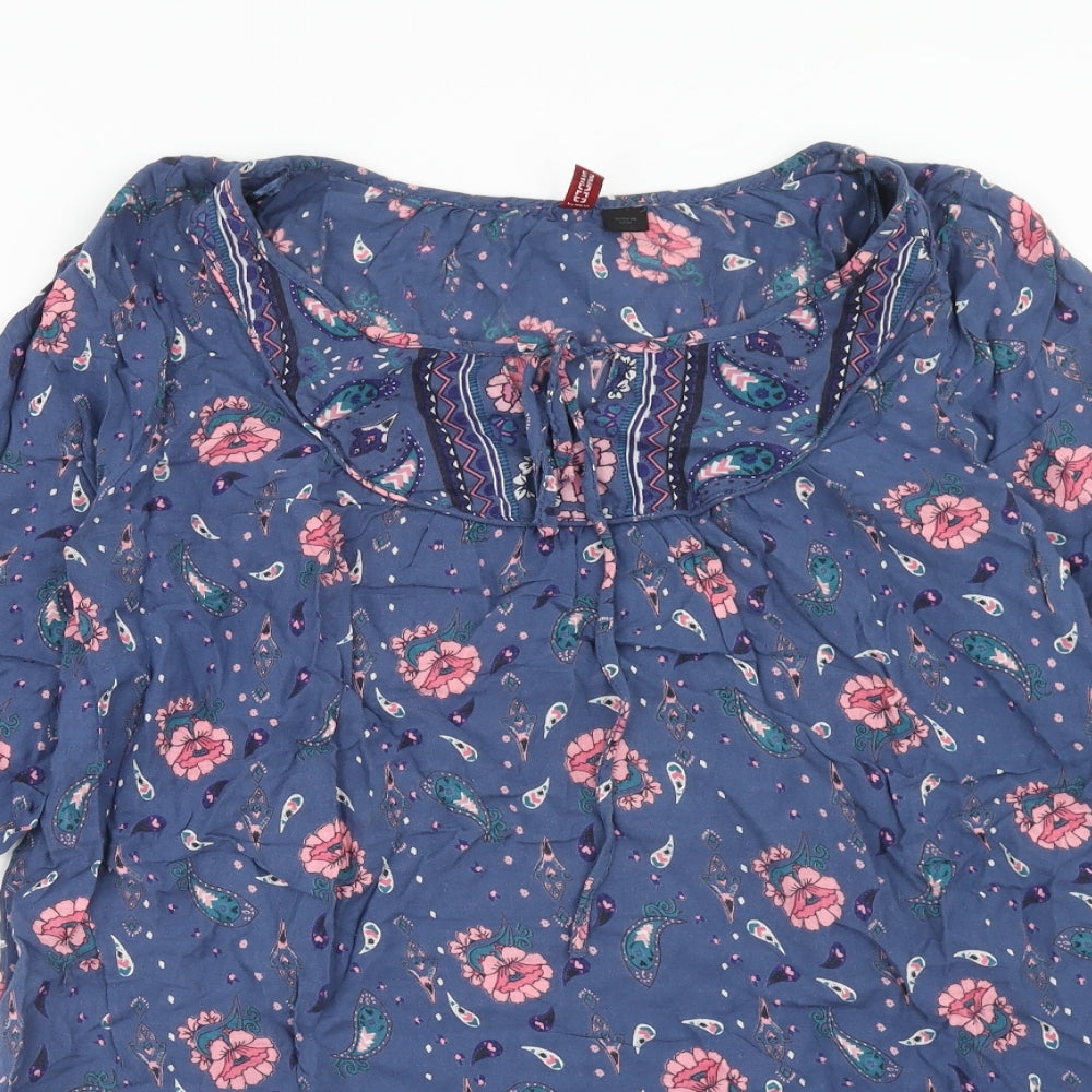 H&M Womens Blue Geometric Viscose A-Line Size 10 Round Neck Pullover