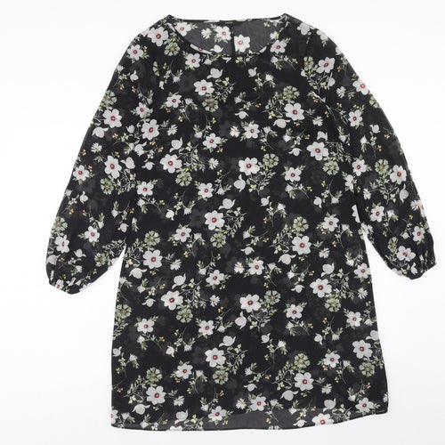 George Womens Black Floral Polyester A-Line Size 10 Round Neck Pullover