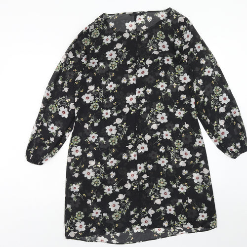 George Womens Black Floral Polyester A-Line Size 10 Round Neck Pullover