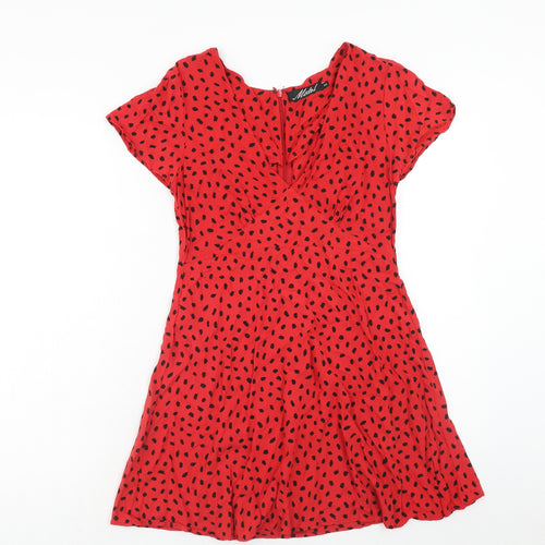 Motel Womens Red Geometric Viscose A-Line Size XS V-Neck Zip