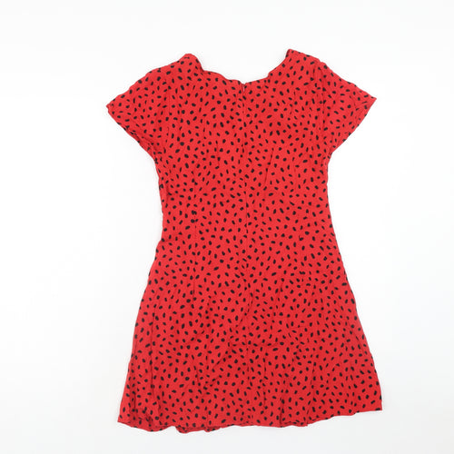 Motel Womens Red Geometric Viscose A-Line Size XS V-Neck Zip