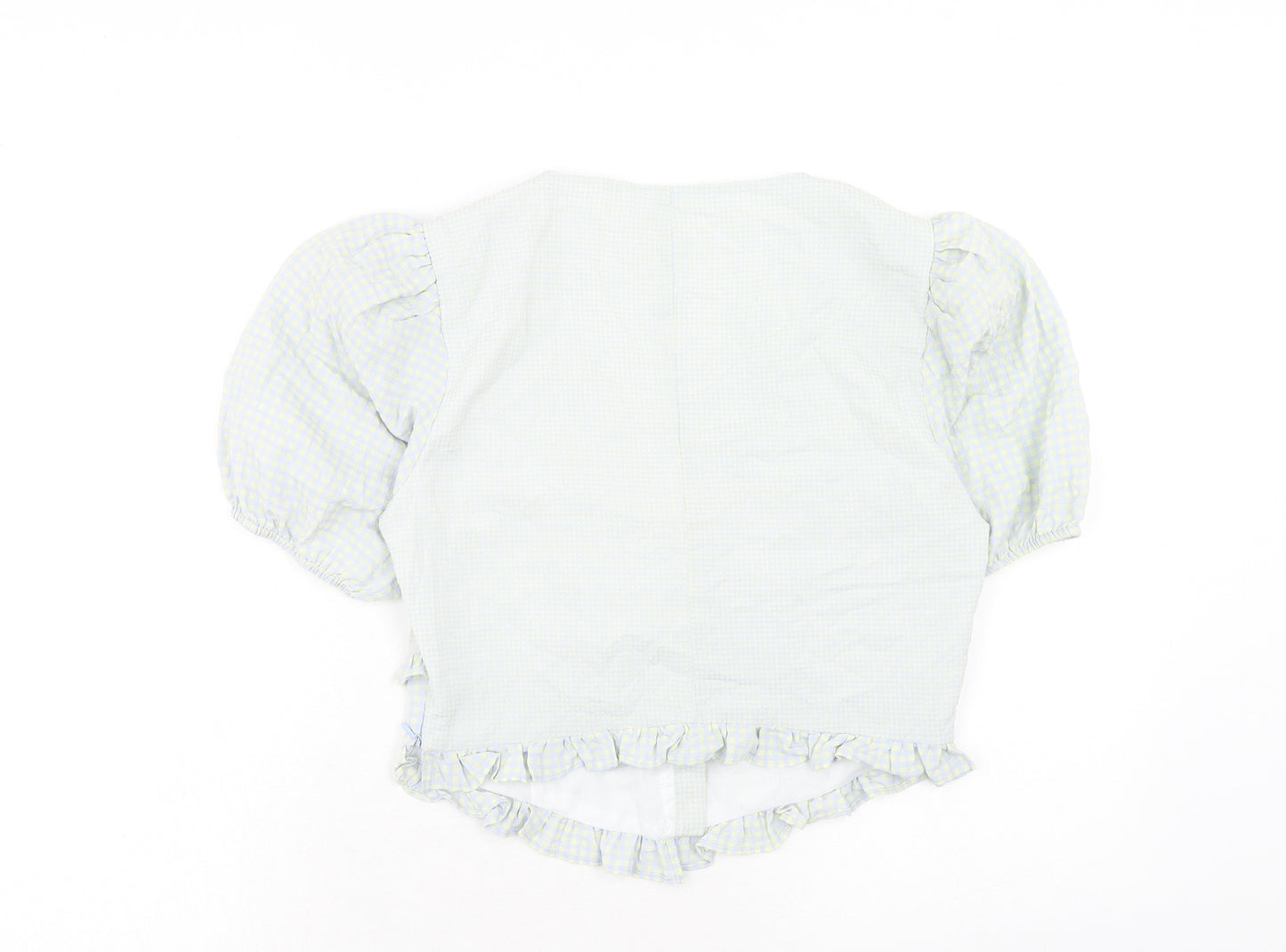 The Frolic Womens Blue Check Polyester Basic Blouse Size 10 V-Neck