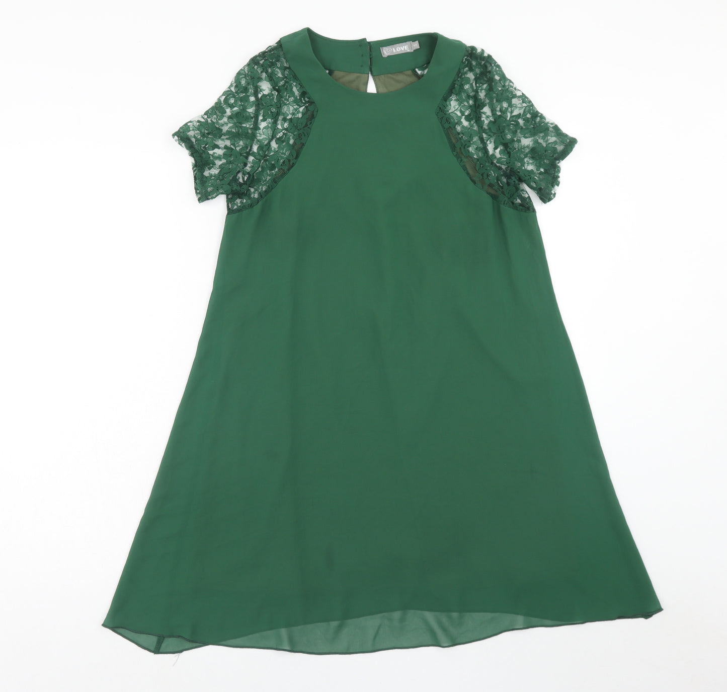 Love Womens Green Polyester Trapeze & Swing Size S Round Neck Button