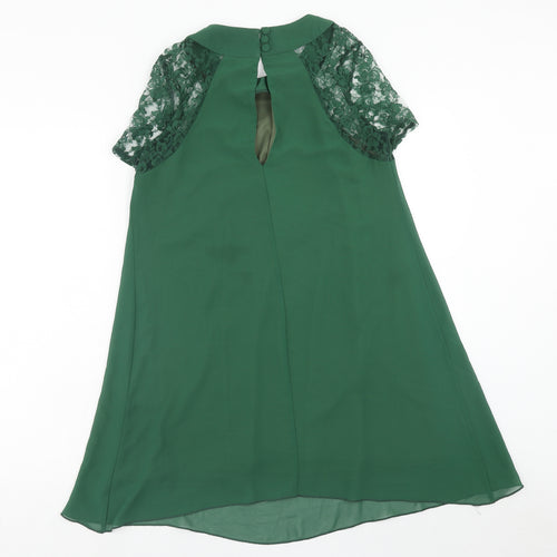 Love Womens Green Polyester Trapeze & Swing Size S Round Neck Button
