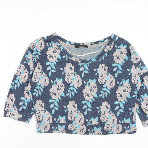 George Womens Blue Floral Cotton Basic T-Shirt Size 12 Scoop Neck