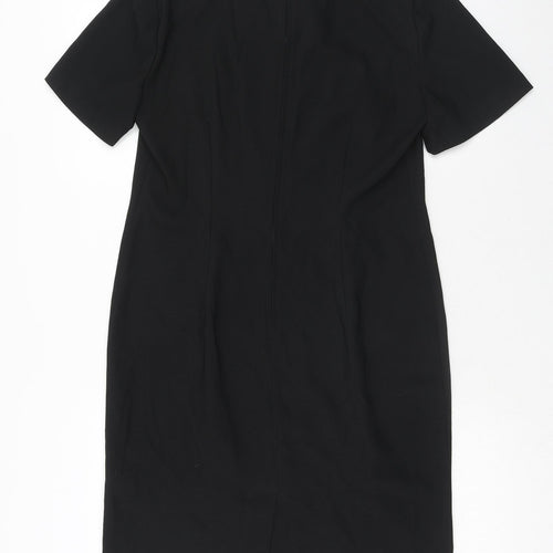 Leslie Fay Womens Black Polyester A-Line Size 12 Round Neck Zip