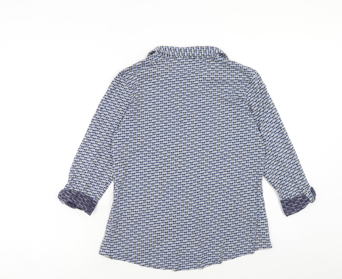 White Stuff Womens Blue Geometric Cotton Basic Button-Up Size 14 Collared