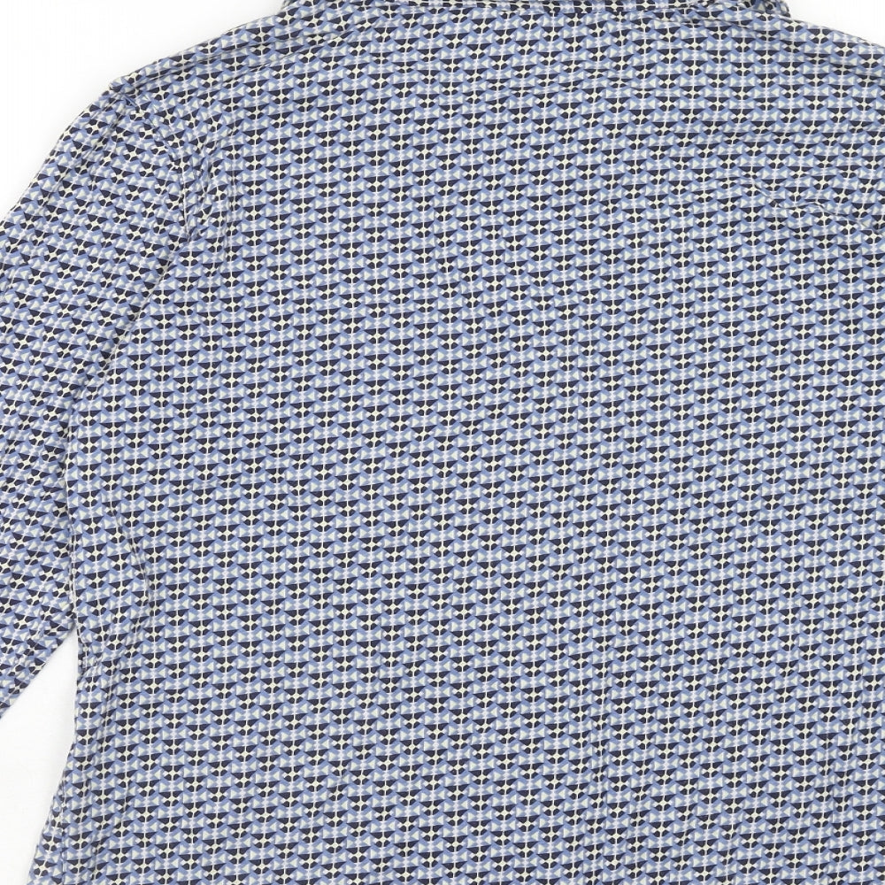 White Stuff Womens Blue Geometric Cotton Basic Button-Up Size 14 Collared