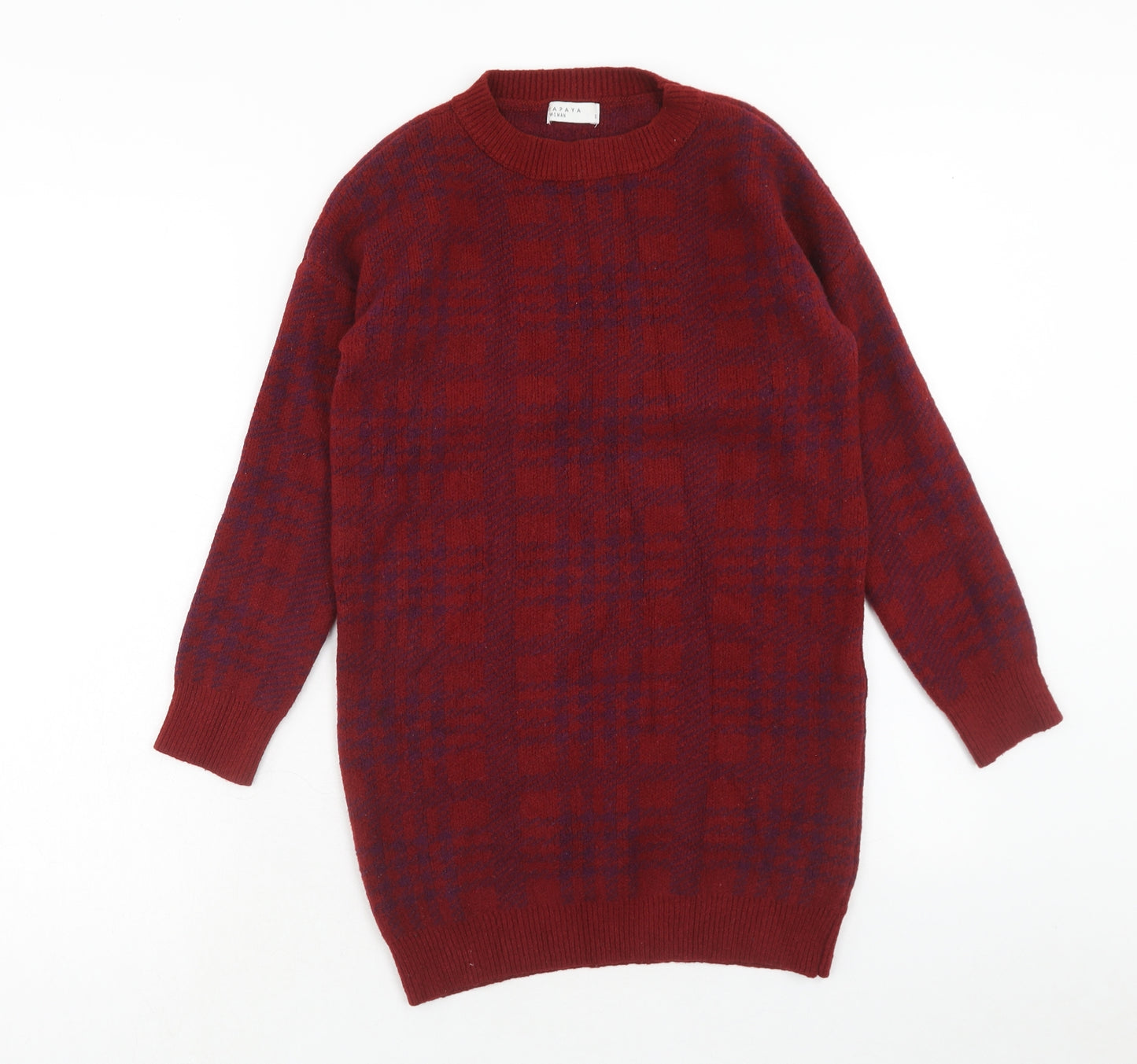 Papaya Womens Red Plaid Acrylic Jumper Dress Size S Round Neck Pullover