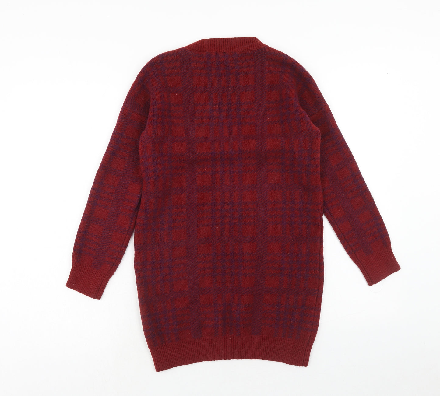 Papaya Womens Red Plaid Acrylic Jumper Dress Size S Round Neck Pullover