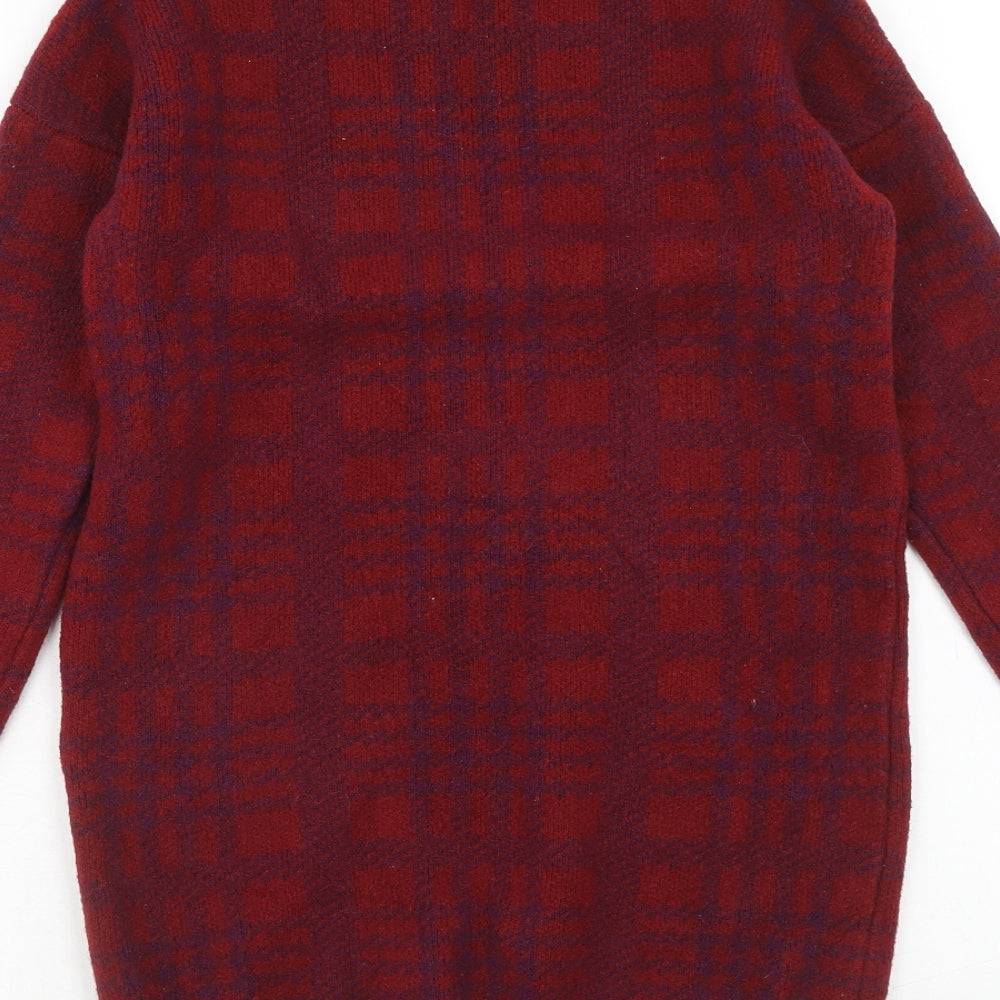 Papaya Womens Red Plaid Acrylic Jumper Dress Size S Round Neck Pullover