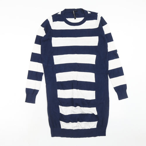 Capsule Womens Blue Striped Viscose Jumper Dress Size 8 Round Neck Pullover - Size 8-10