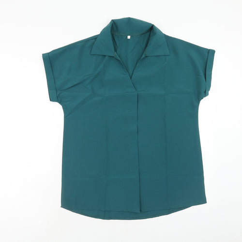 Preworn Womens Green Polyester Basic Blouse Size XL Collared