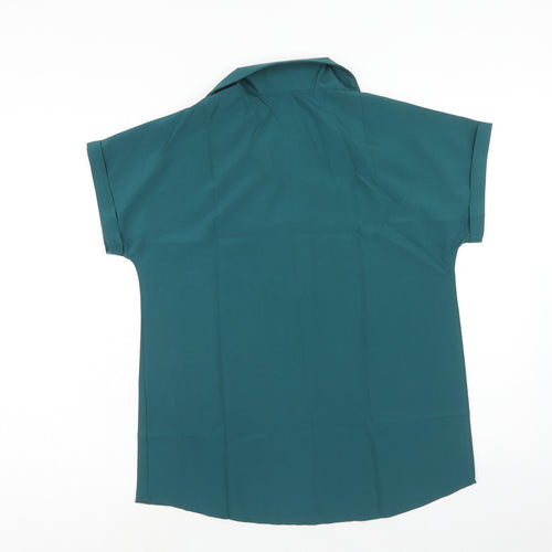 Preworn Womens Green Polyester Basic Blouse Size XL Collared