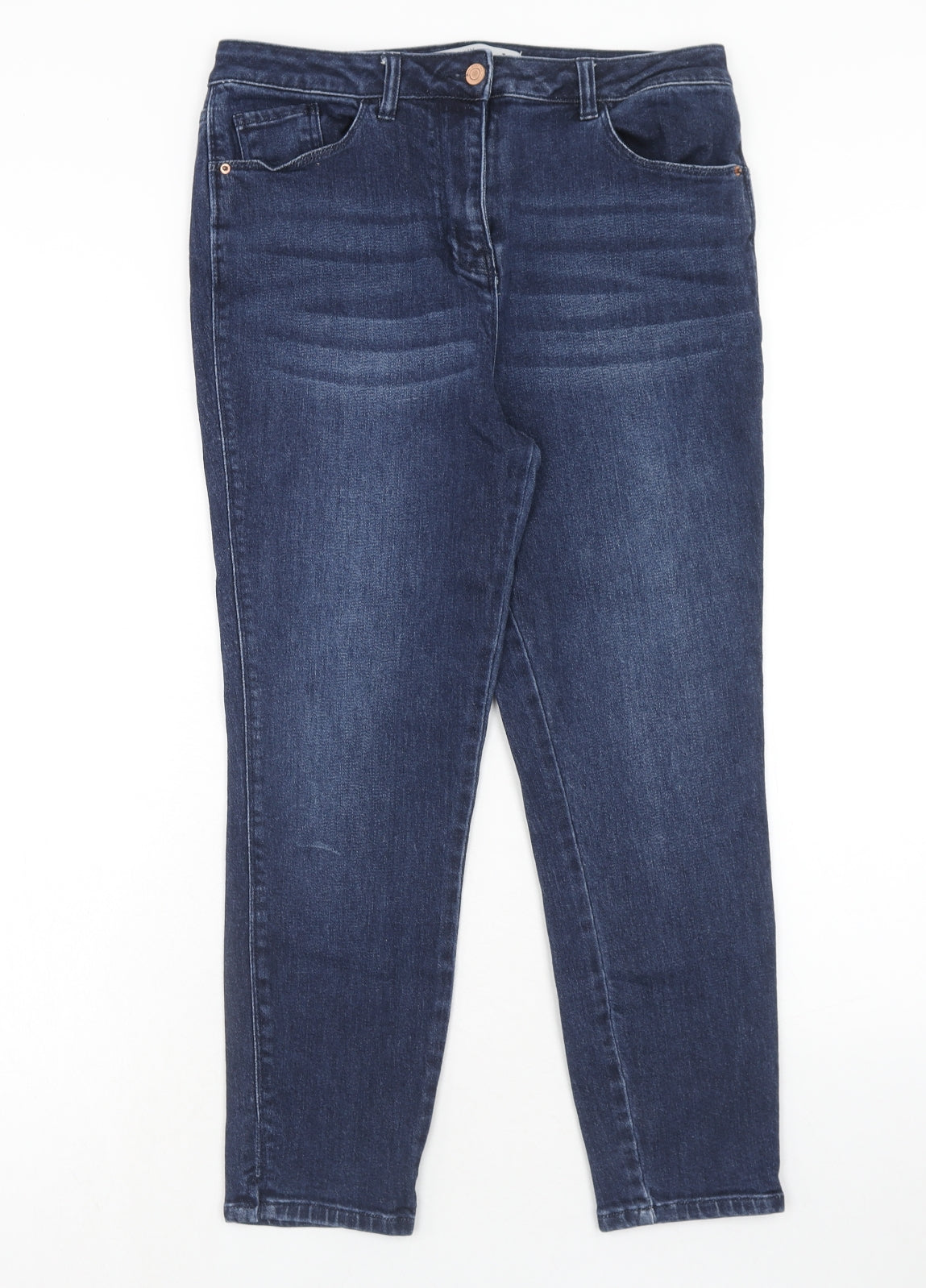 NEXT Womens Blue Cotton Straight Jeans Size 12 Regular Zip
