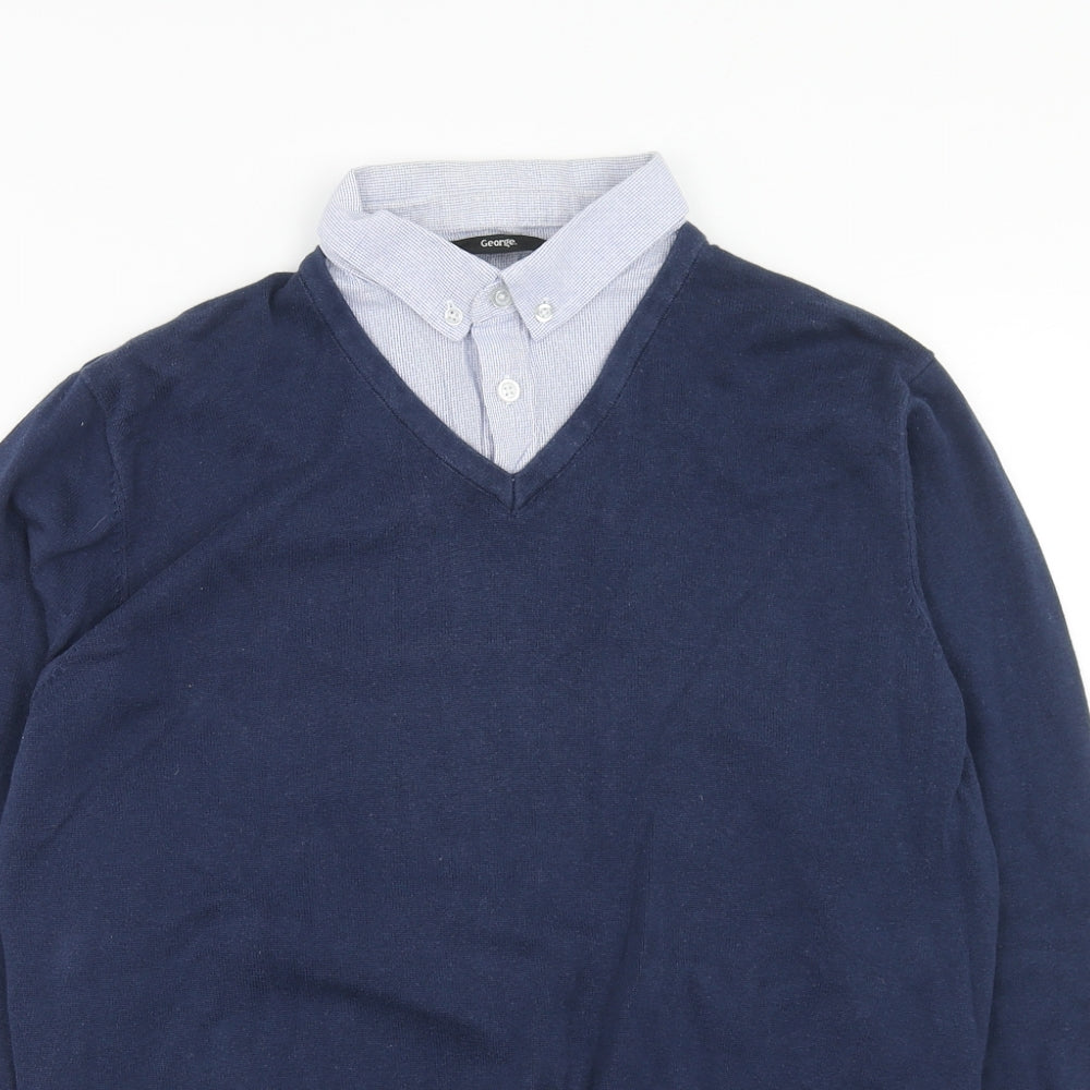 George Mens Blue Collared Cotton Pullover Jumper Size M Long Sleeve - Shirt Insert