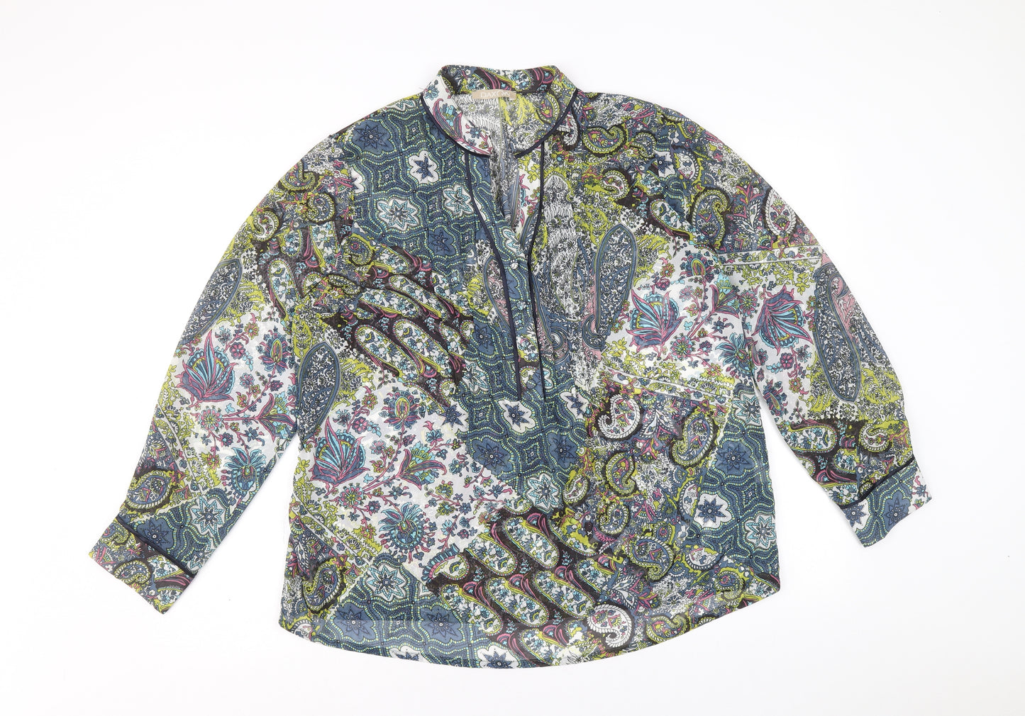 Daxon Womens Multicoloured Geometric Polyester Basic Blouse Size 16 V-Neck
