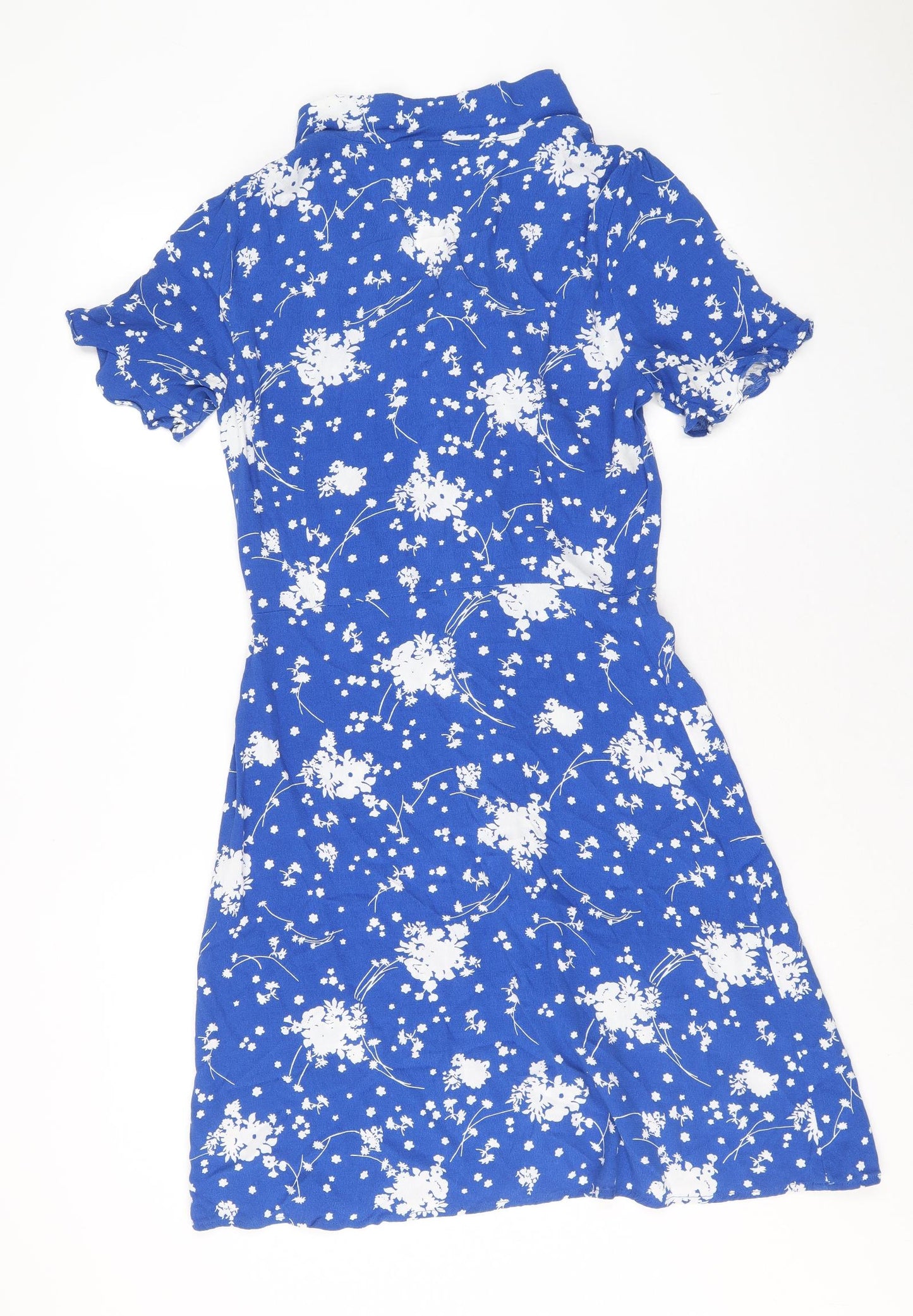 Oasis Womens Blue Floral Viscose A-Line Size 8 V-Neck Button