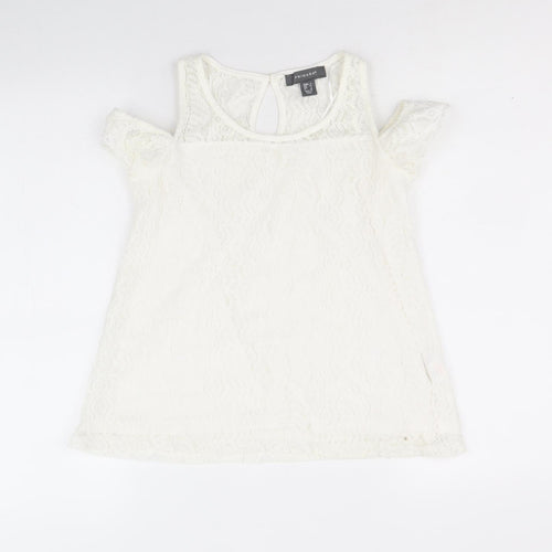 Primark Womens Ivory Nylon Basic Tank Size 6 Round Neck - Cold Shoulder