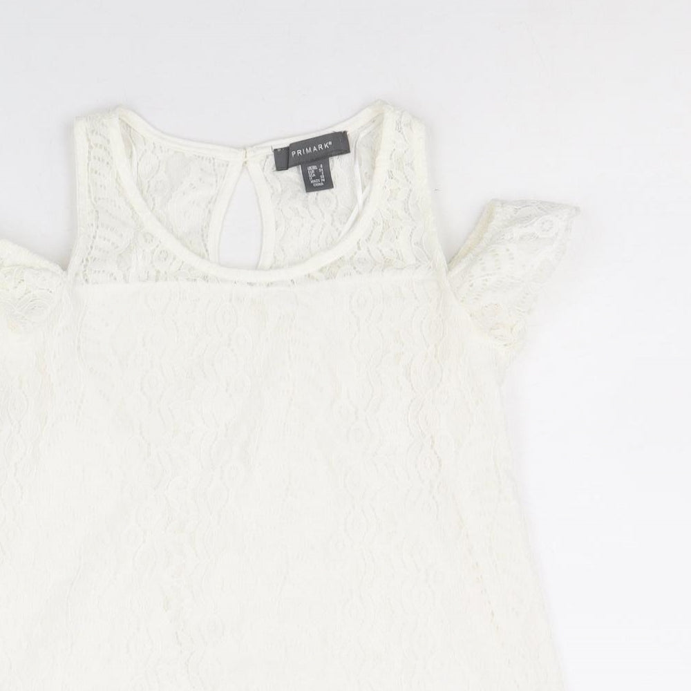 Primark Womens Ivory Nylon Basic Tank Size 6 Round Neck - Cold Shoulder
