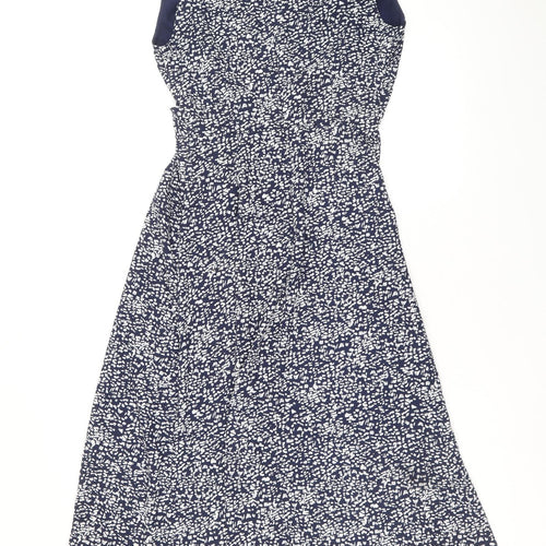Warehouse Womens Blue Geometric Polyester Fit & Flare Size 8 V-Neck Zip
