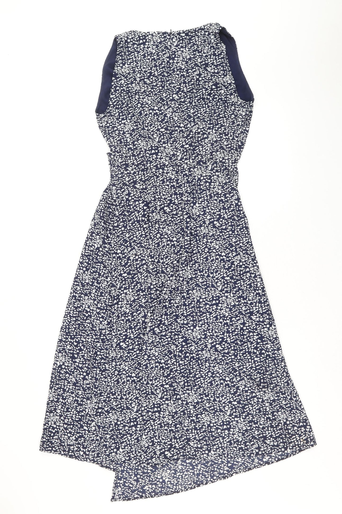 Warehouse Womens Blue Geometric Polyester Fit & Flare Size 8 V-Neck Zip