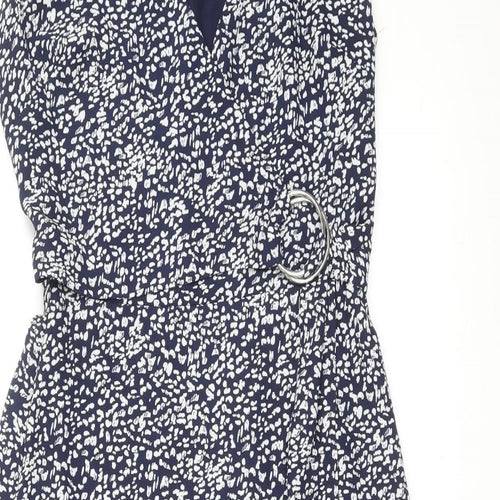 Warehouse Womens Blue Geometric Polyester Fit & Flare Size 8 V-Neck Zip