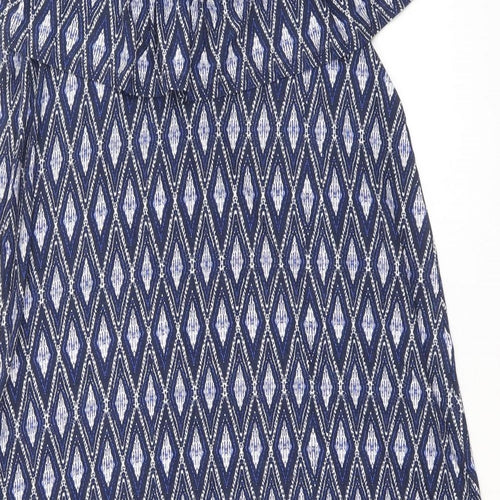 George Womens Blue Geometric Viscose A-Line Size 10 Off the Shoulder Pullover