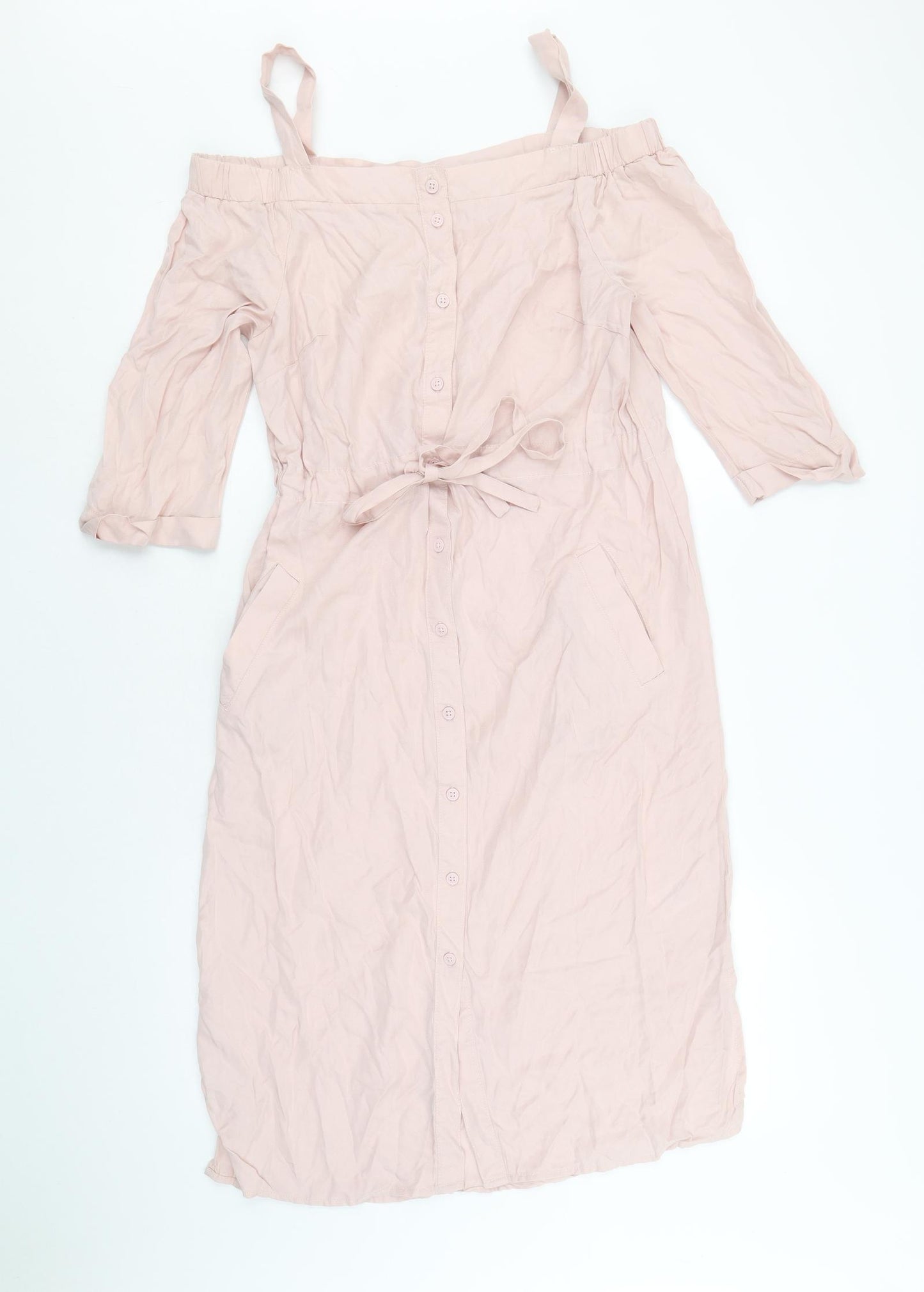 New Look Womens Pink Lyocell A-Line Size 8 Square Neck Button - Cold Shoulder
