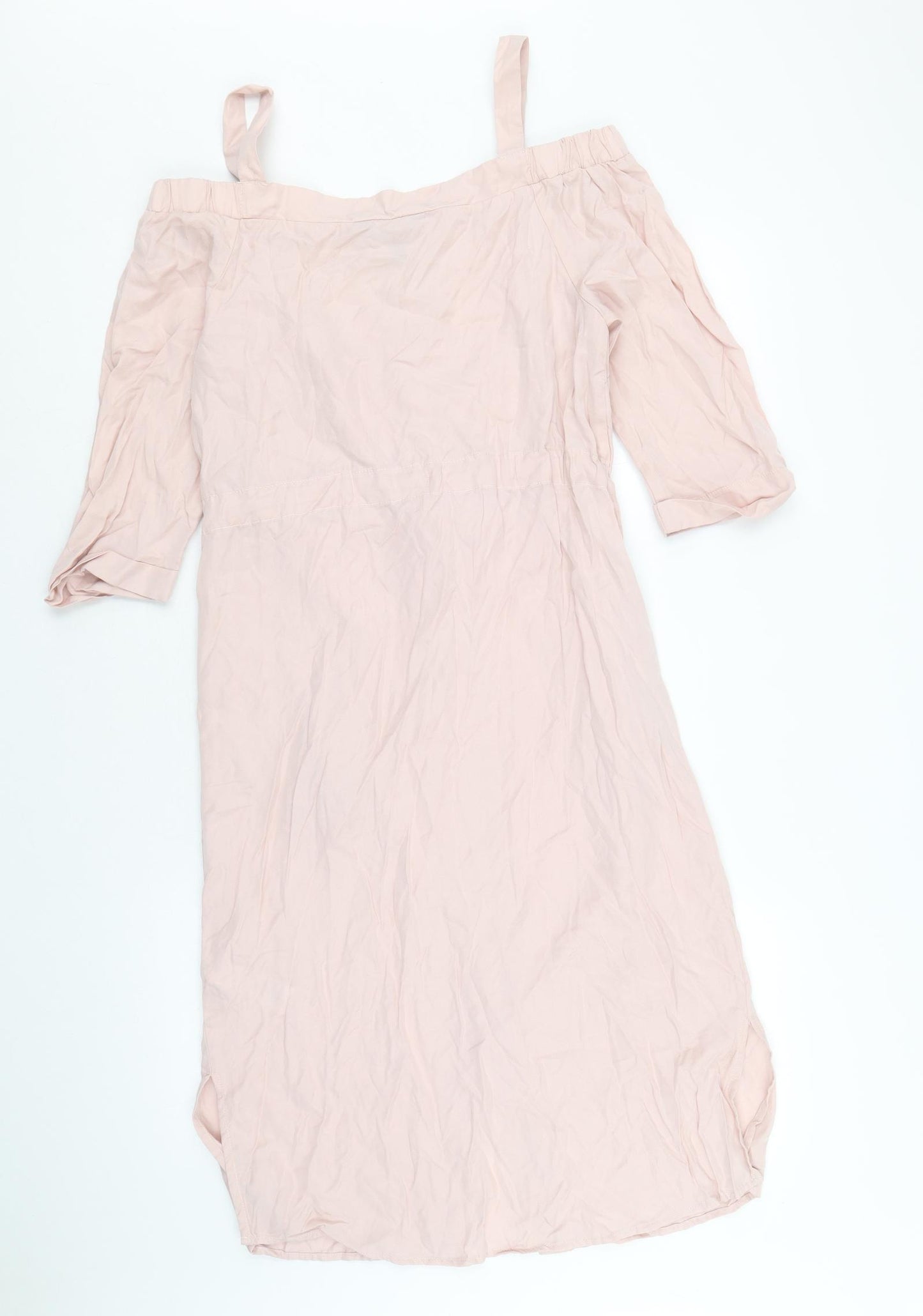 New Look Womens Pink Lyocell A-Line Size 8 Square Neck Button - Cold Shoulder