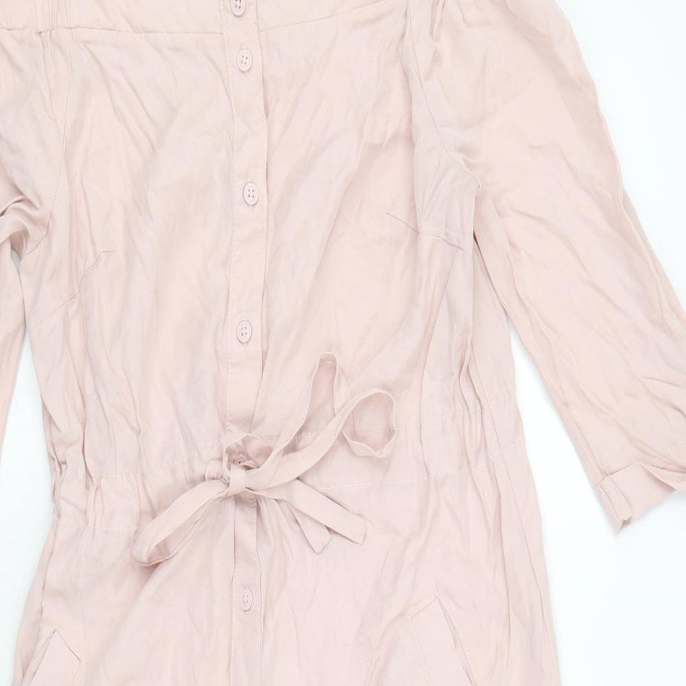 New Look Womens Pink Lyocell A-Line Size 8 Square Neck Button - Cold Shoulder